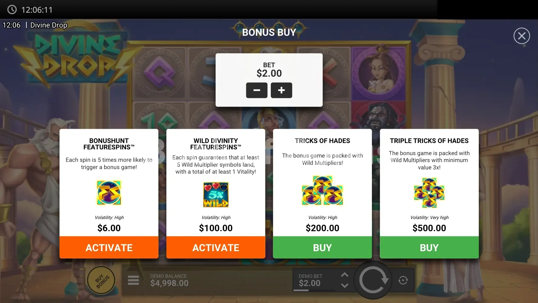 Achat de bonus Divine Drop