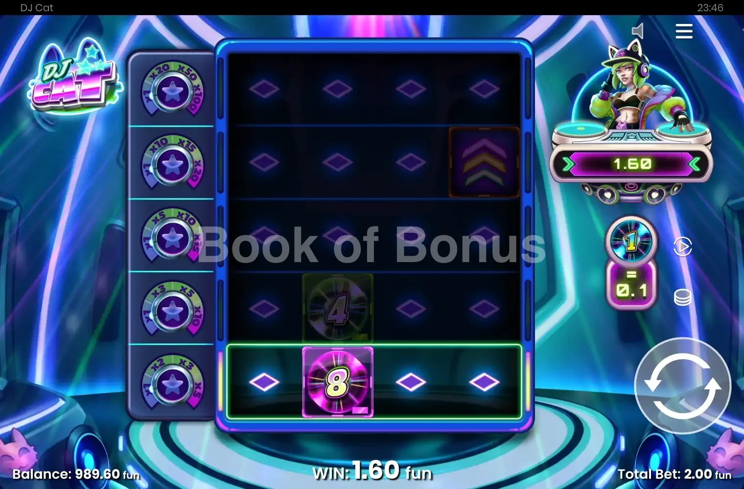 DJ Cat par Push Gaming - jeu de base et disposition des rouleaux