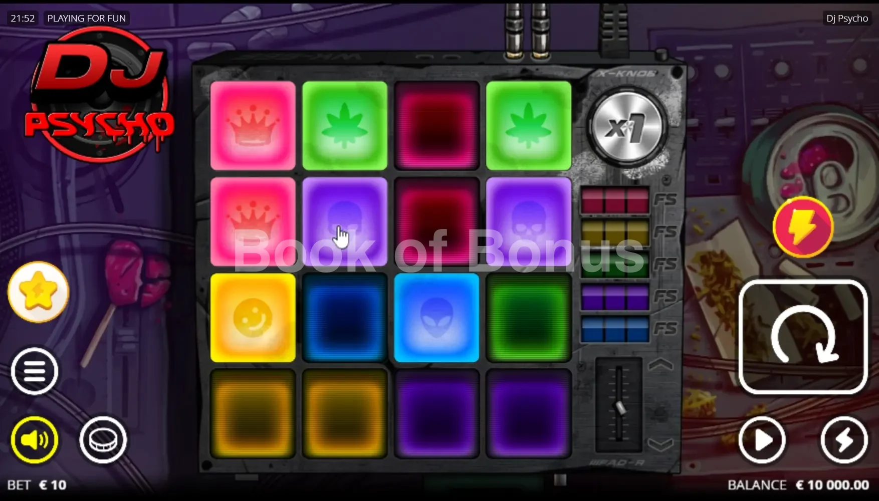 DJ Psycho par Nolimit City - jeu de base et disposition des rouleaux