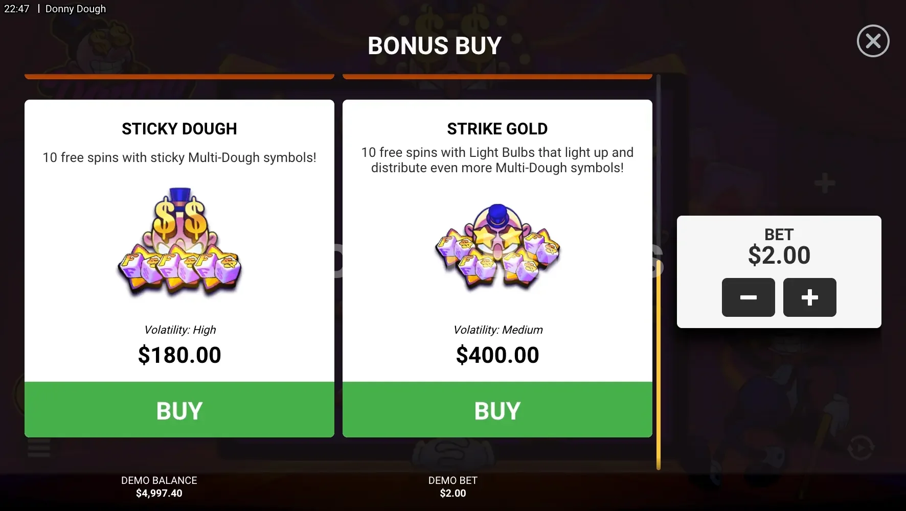 Achat de bonus Donny Dough