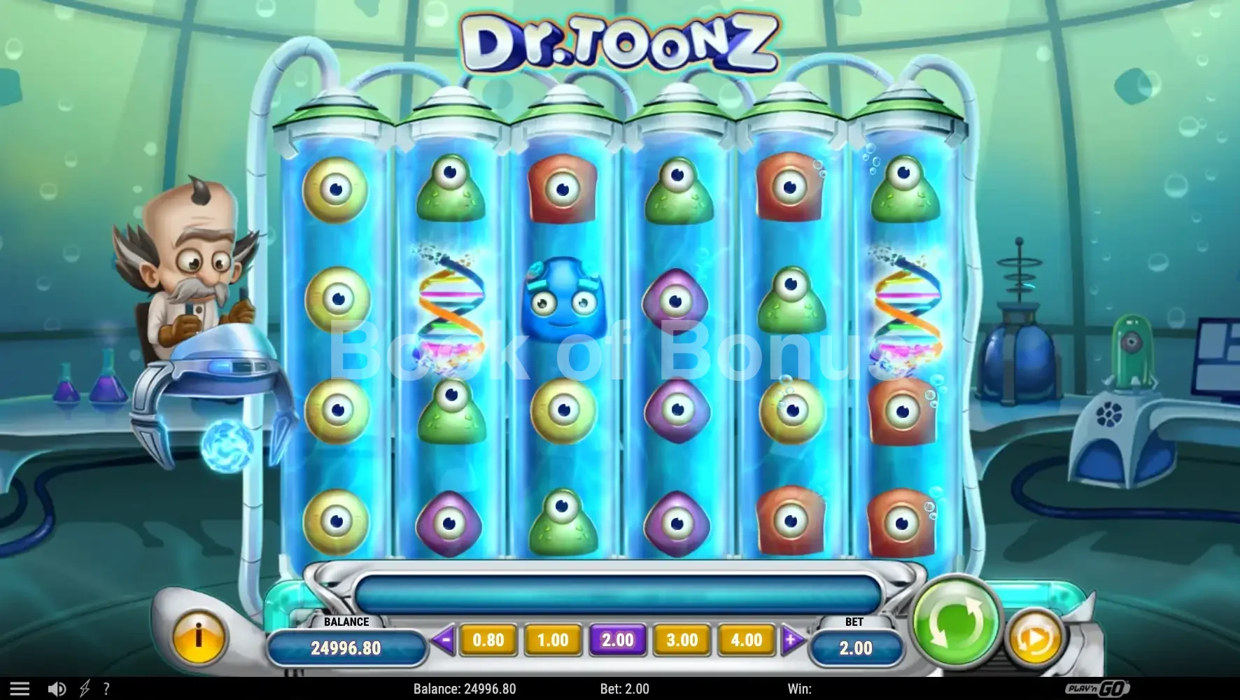 Dr Toonz par Play'n GO - jeu de base et disposition des rouleaux