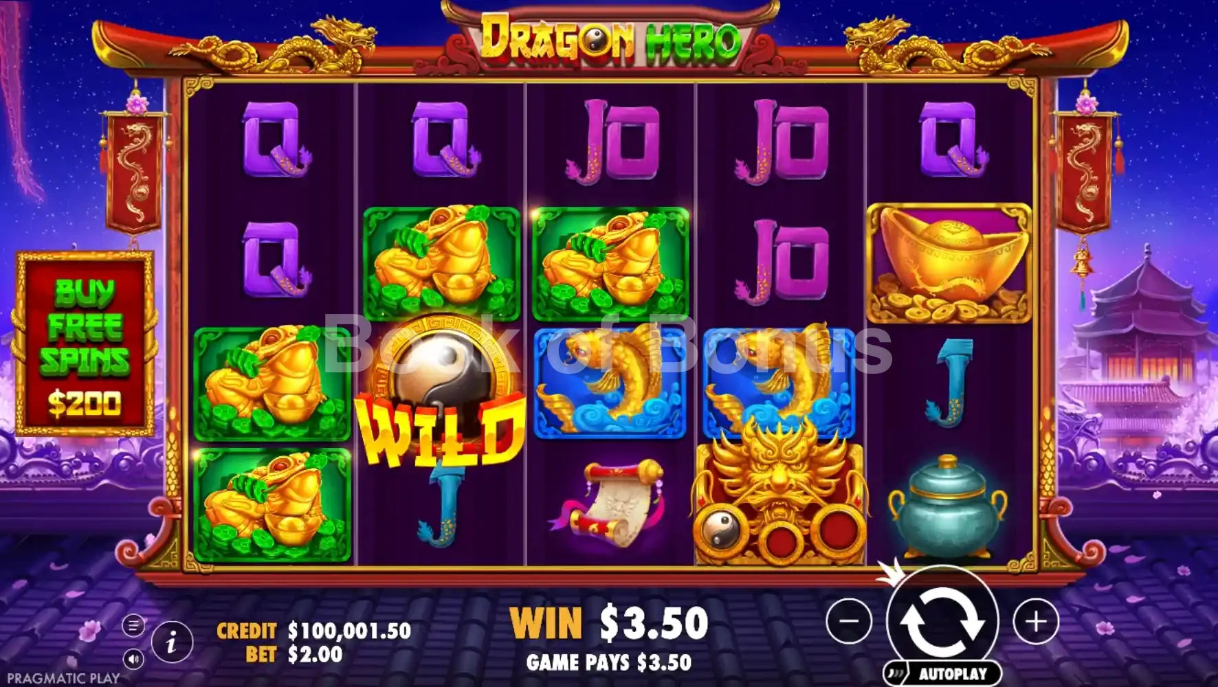Dragon Hero par Pragmatic Play - jeu de base et disposition des rouleaux