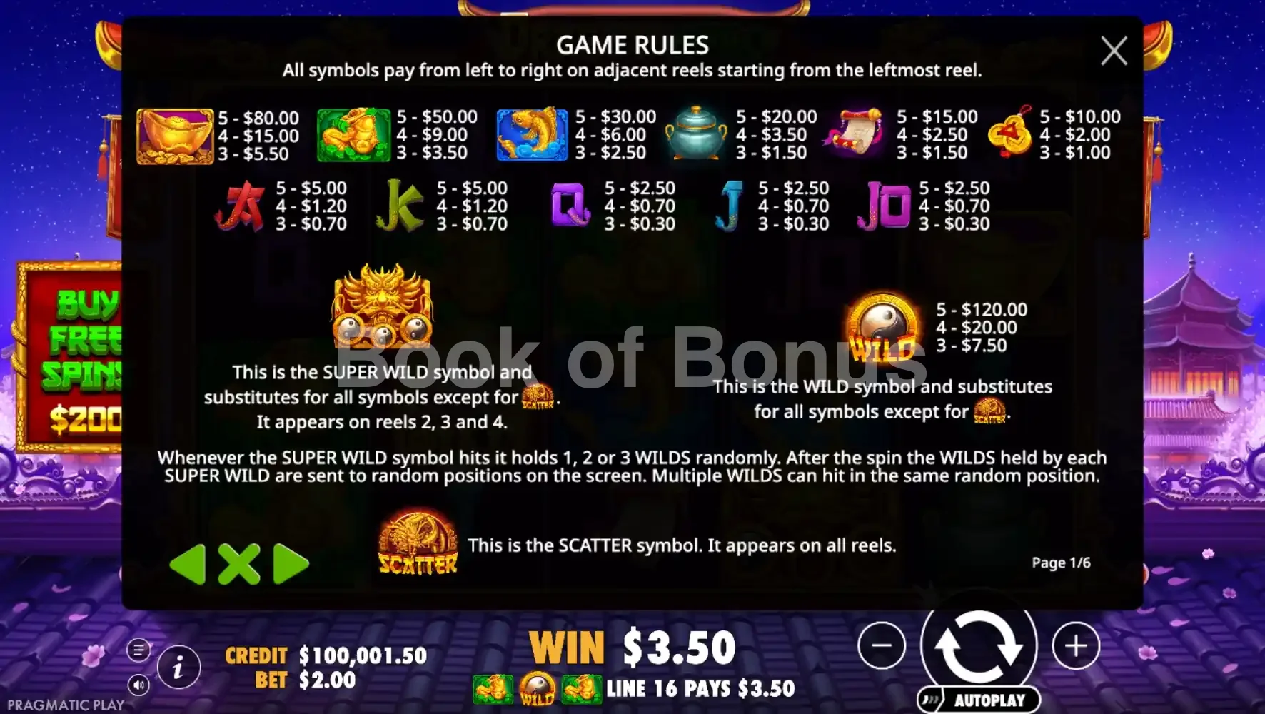 Dragon Hero par Pragmatic Play - table des gains et valeurs des symboles