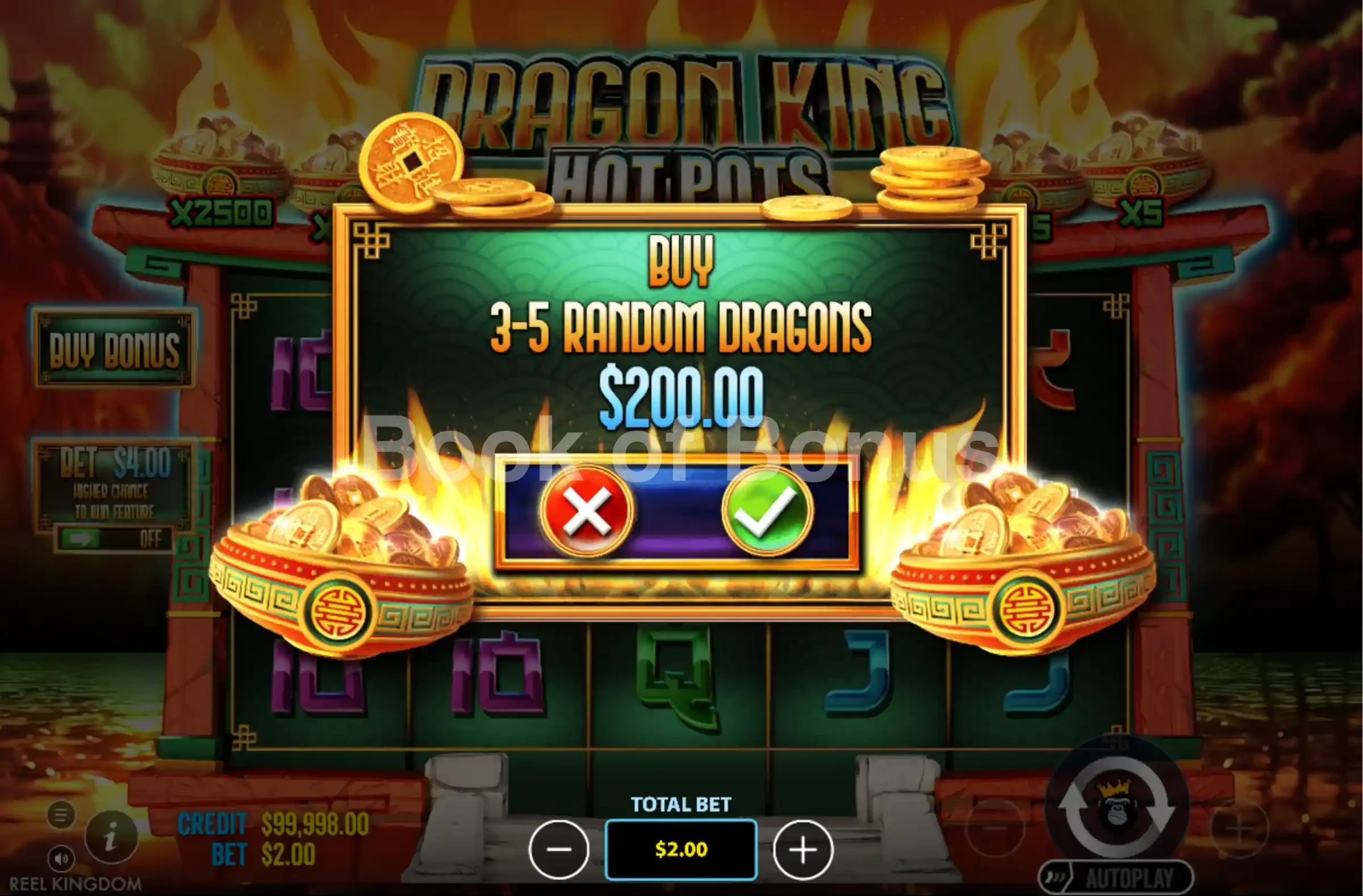 Dragon King Hot Pots par Reel Kingdom - menu d'achat de bonus et options