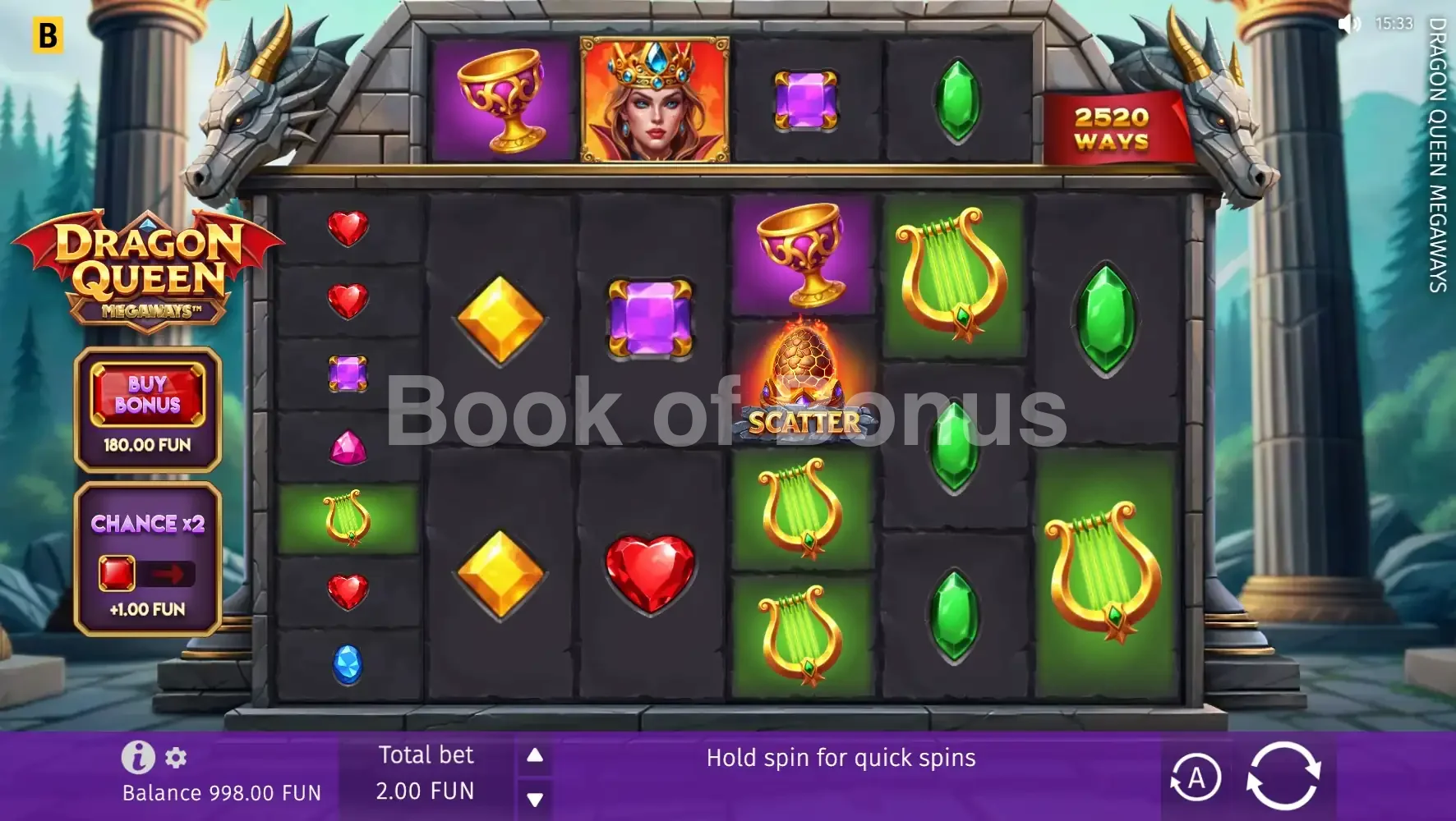 Dragon Queen Megaways par BGaming - jeu de base et disposition des rouleaux
