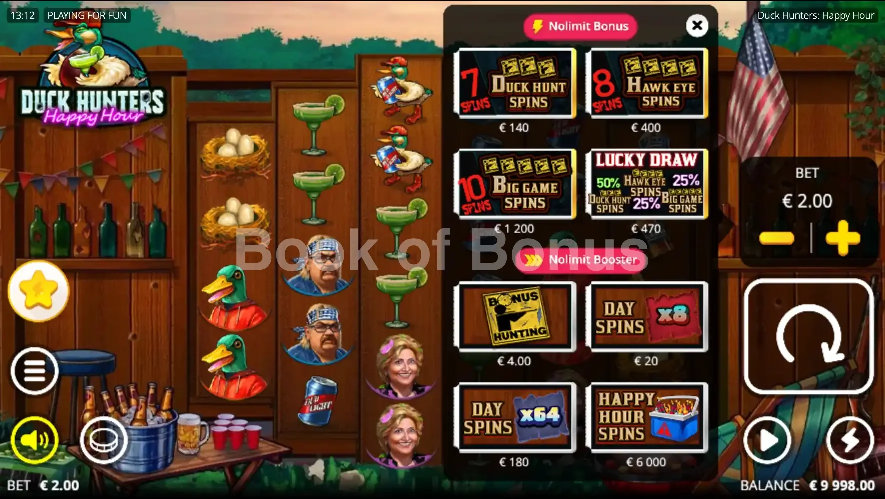 Duck Hunters Happy Hour par Nolimit City - menu d'achat de bonus et options