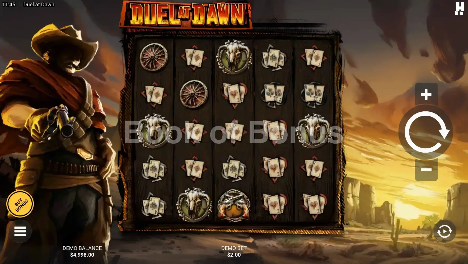 Duel At Dawn par Hacksaw Gaming - jeu de base et disposition des rouleaux