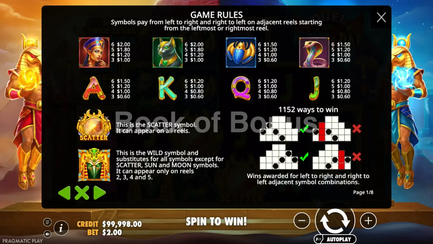 Duel of Night & Day par Pragmatic Play - table des gains et valeurs des symboles