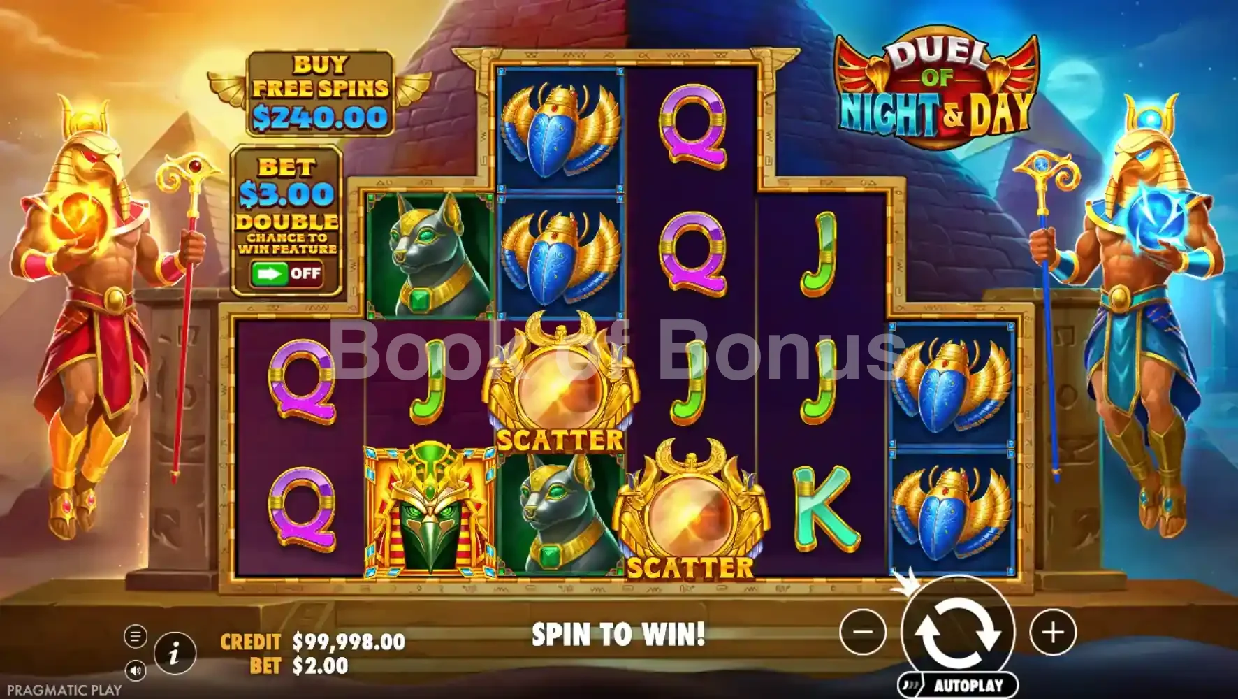 Duel of Night & Day par Pragmatic Play - jeu de base et disposition des rouleaux