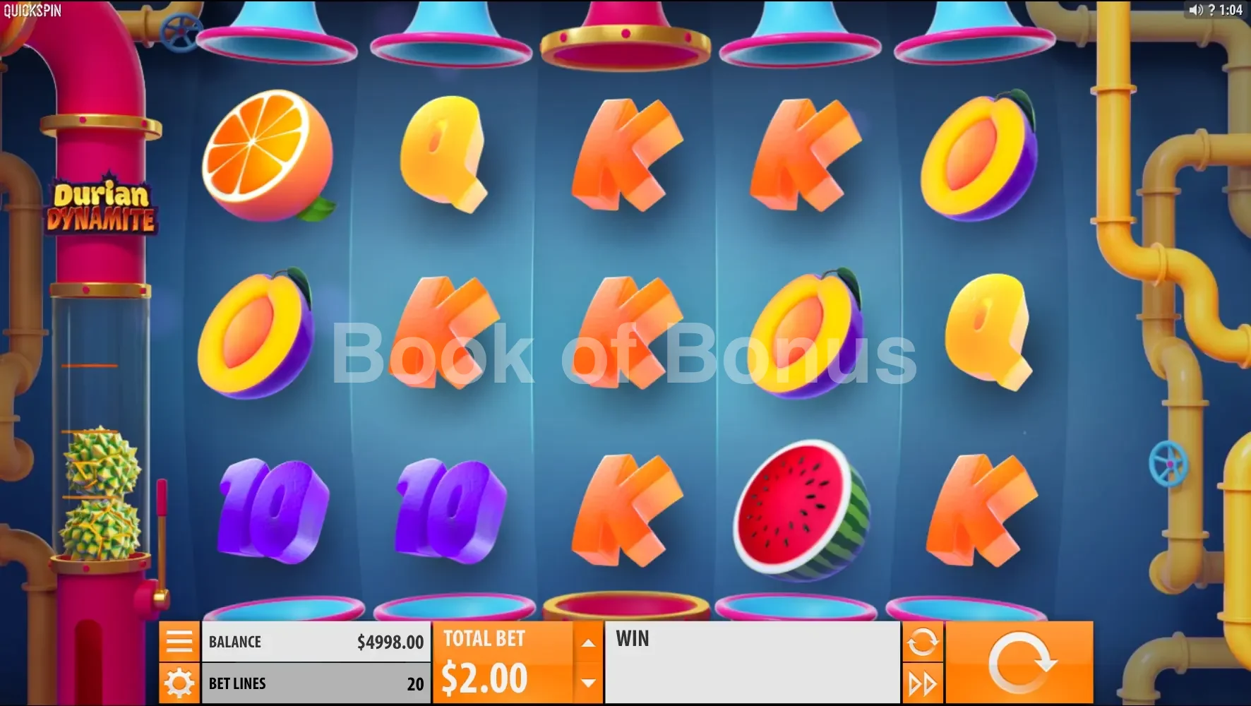 Durian Dynamite par Quickspin - jeu de base et disposition des rouleaux