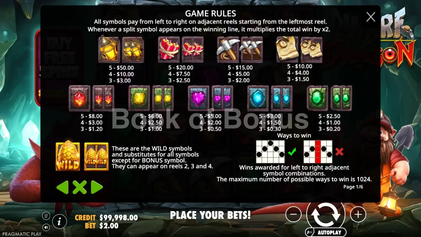 Dwarf & Dragon par Pragmatic Play - table des gains et valeurs des symboles