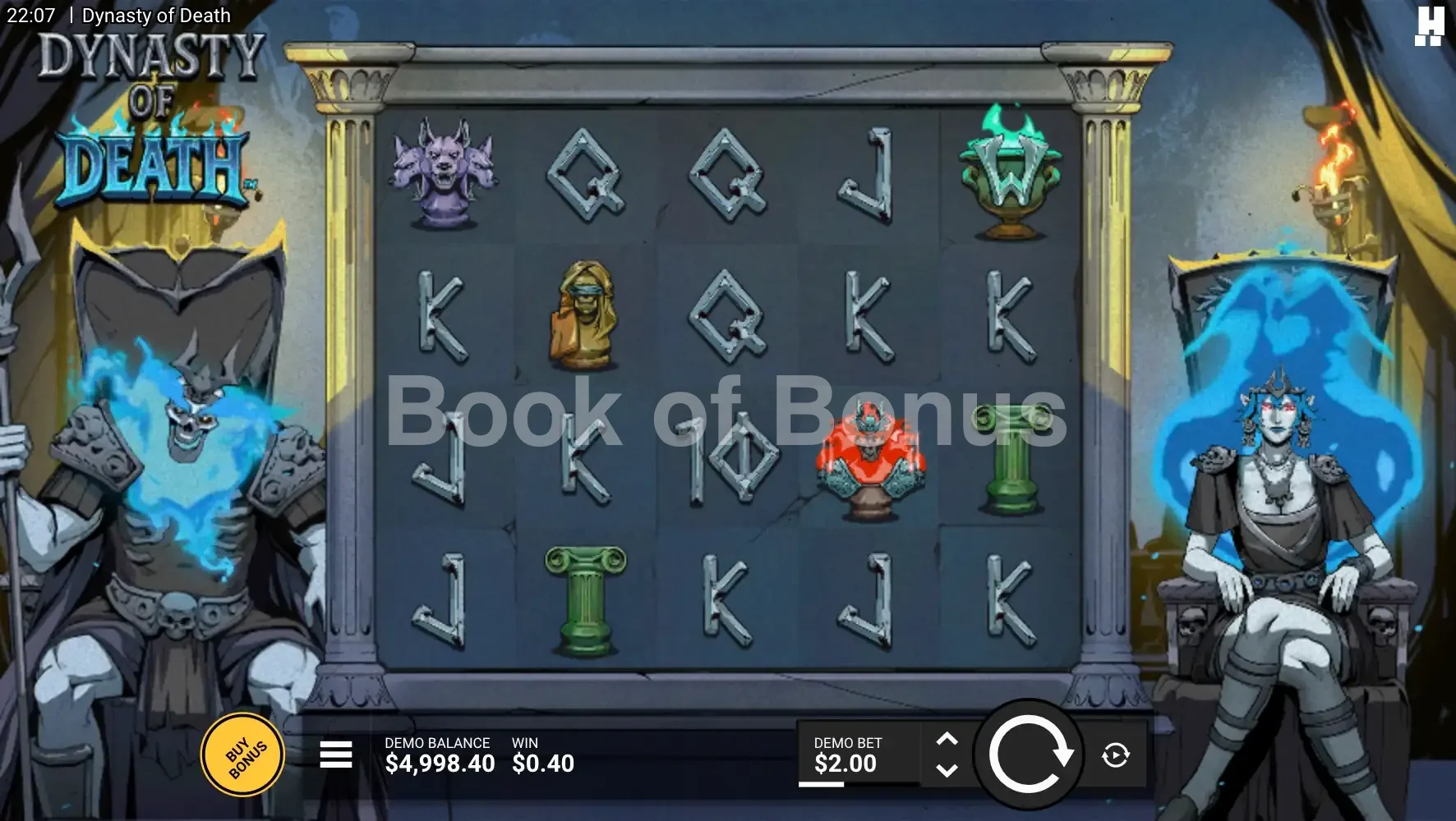 Dynasty of Death par Hacksaw Gaming - jeu de base et disposition des rouleaux