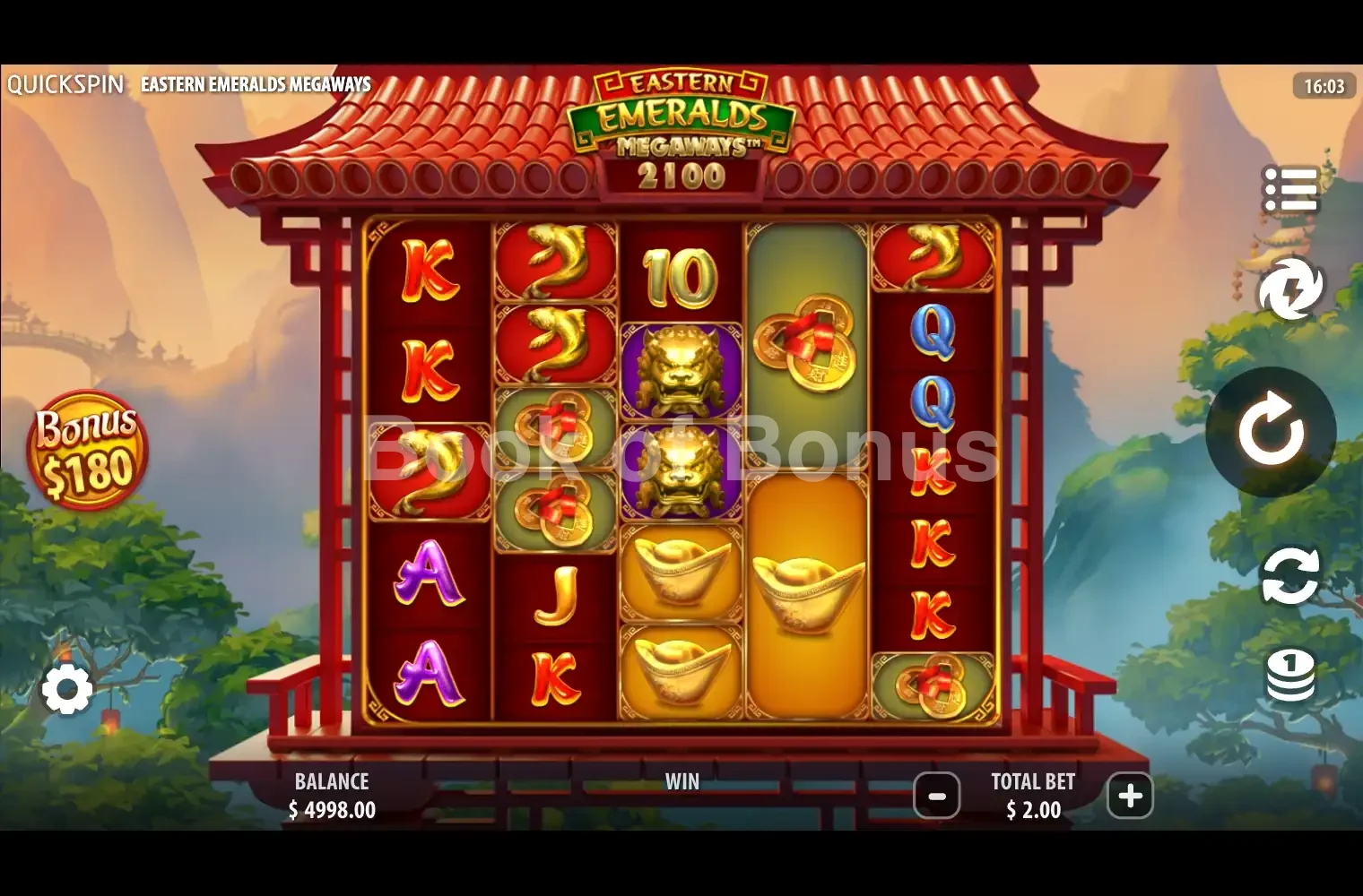 Eastern Emeralds Megaways par Quickspin - jeu de base et disposition des rouleaux