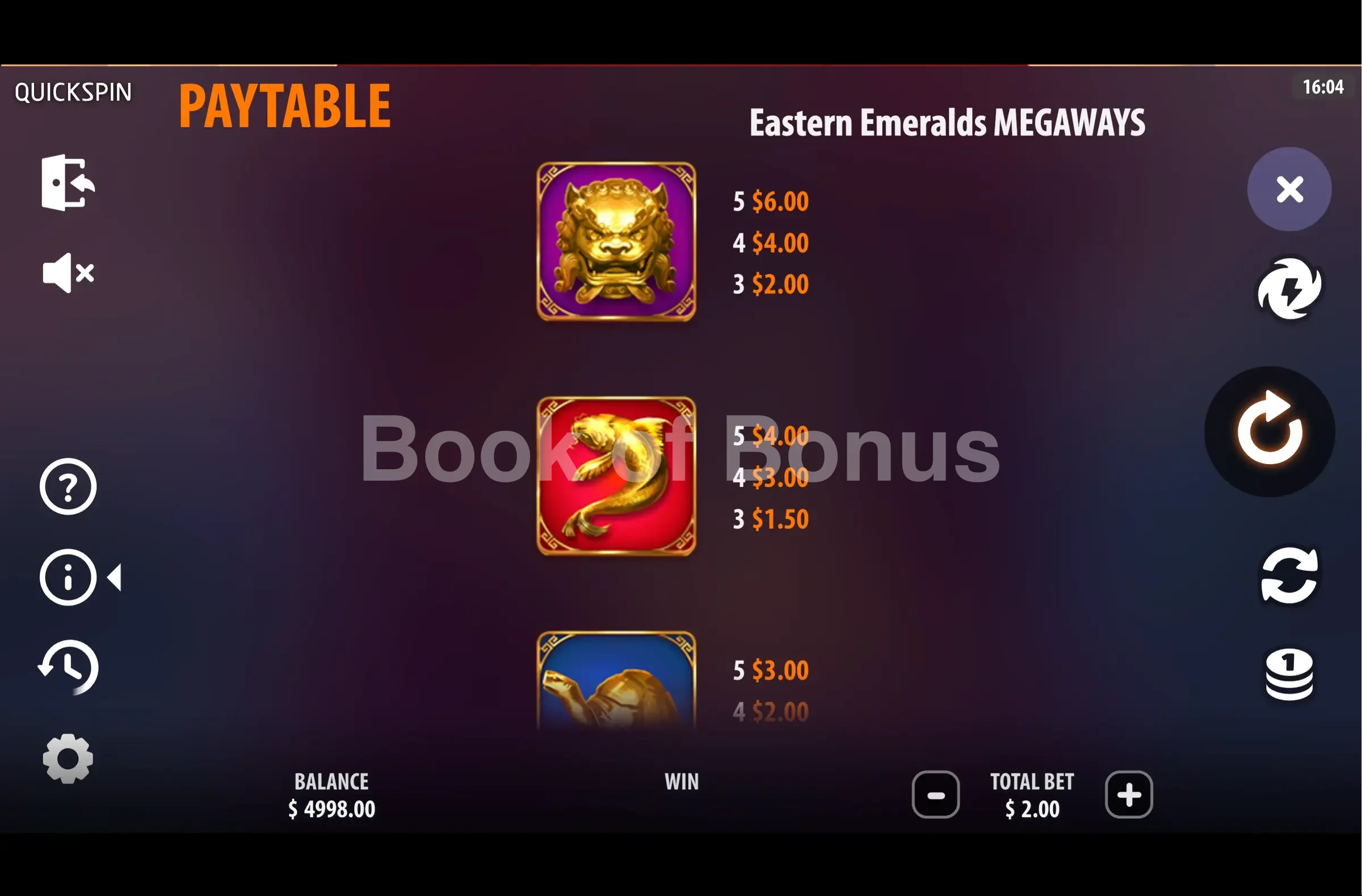 Eastern Emeralds Megaways par Quickspin - table des gains et valeurs des symboles