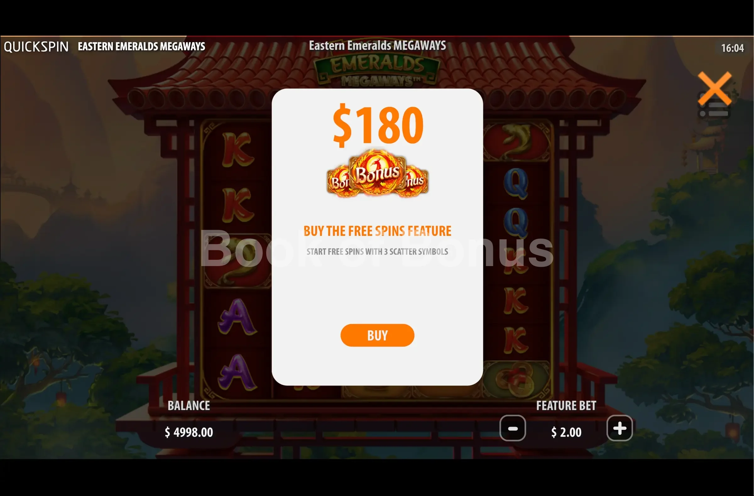 Eastern Emeralds Megaways par Quickspin - menu d'achat de bonus et options