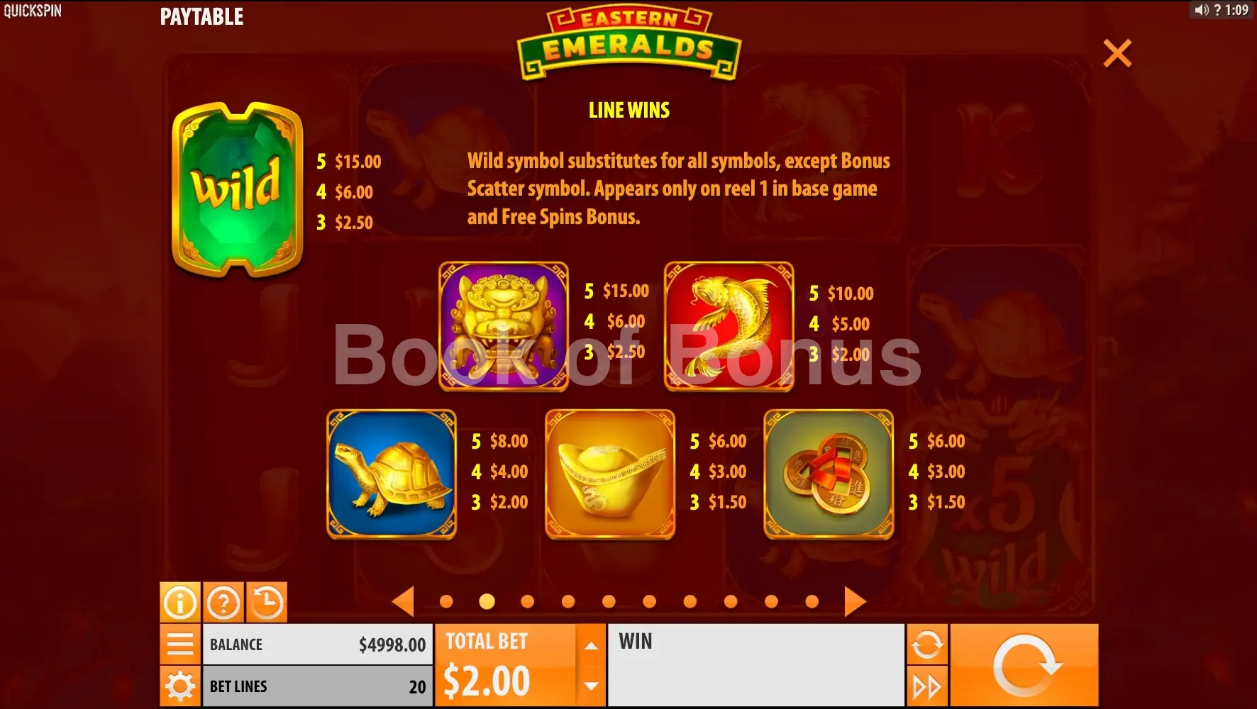Eastern Emeralds par Quickspin - table des gains et valeurs des symboles