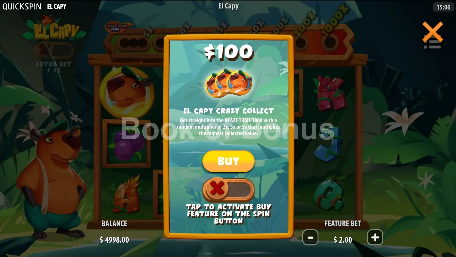 El Capy par Quickspin - menu d'achat de bonus et options