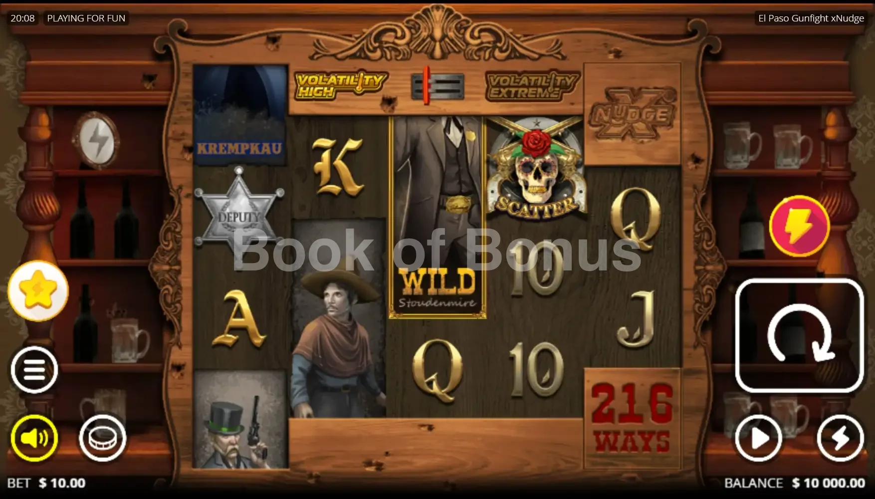 El Paso Gunfight xNudge par Nolimit City - jeu de base et disposition des rouleaux
