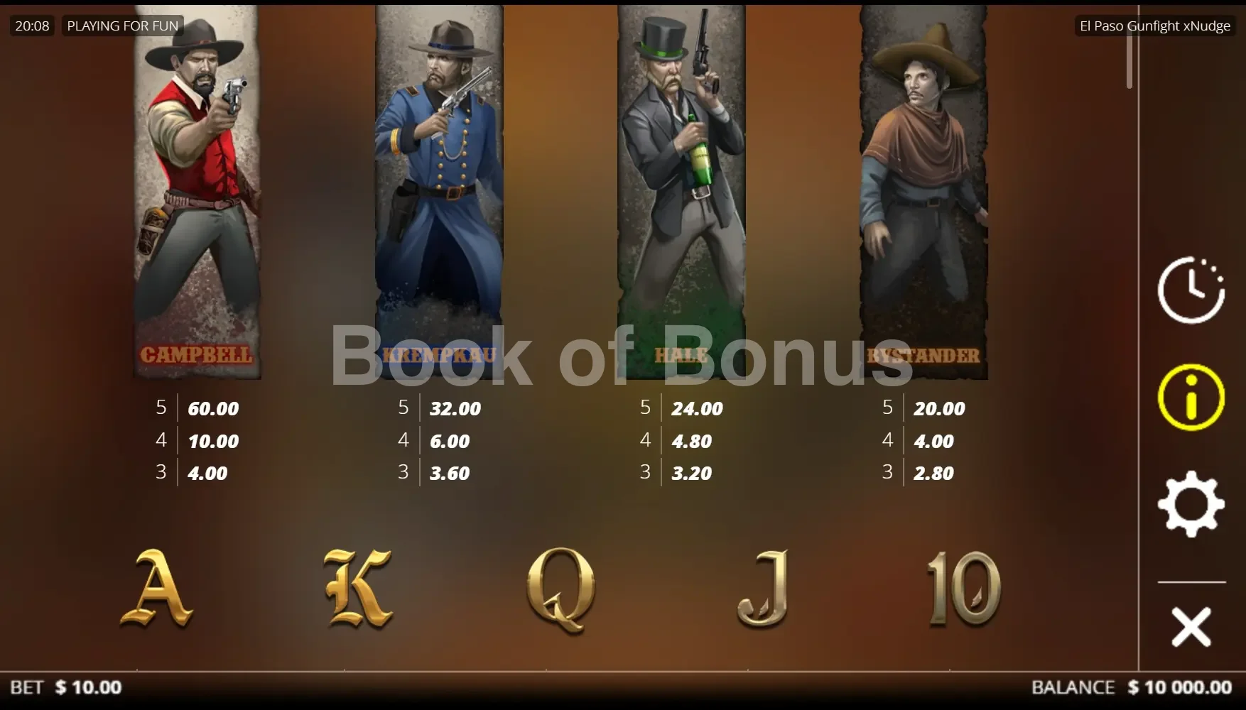 El Paso Gunfight xNudge par Nolimit City - table des gains et valeurs des symboles