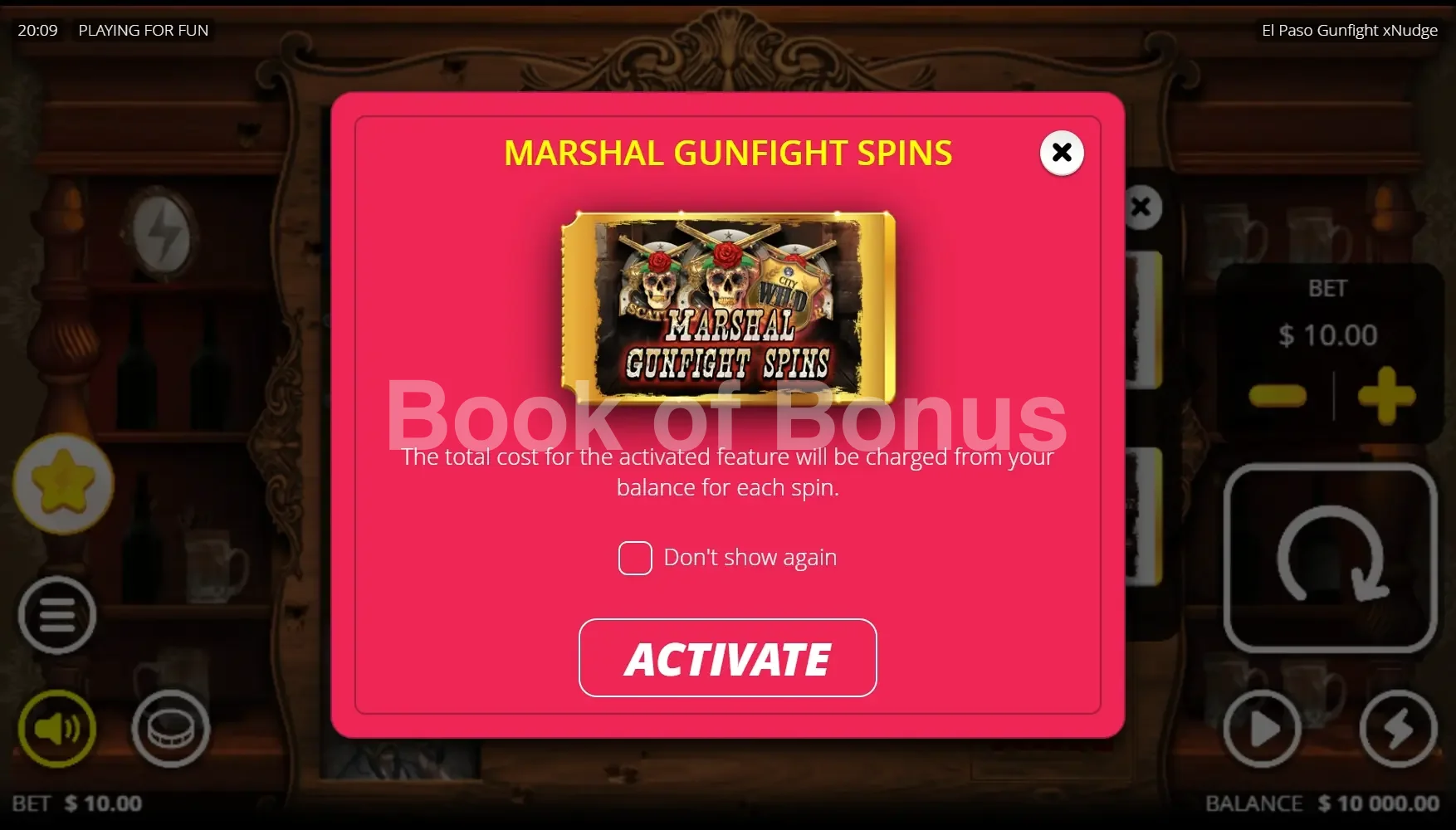 El Paso Gunfight xNudge par Nolimit City - menu d'achat de bonus et options