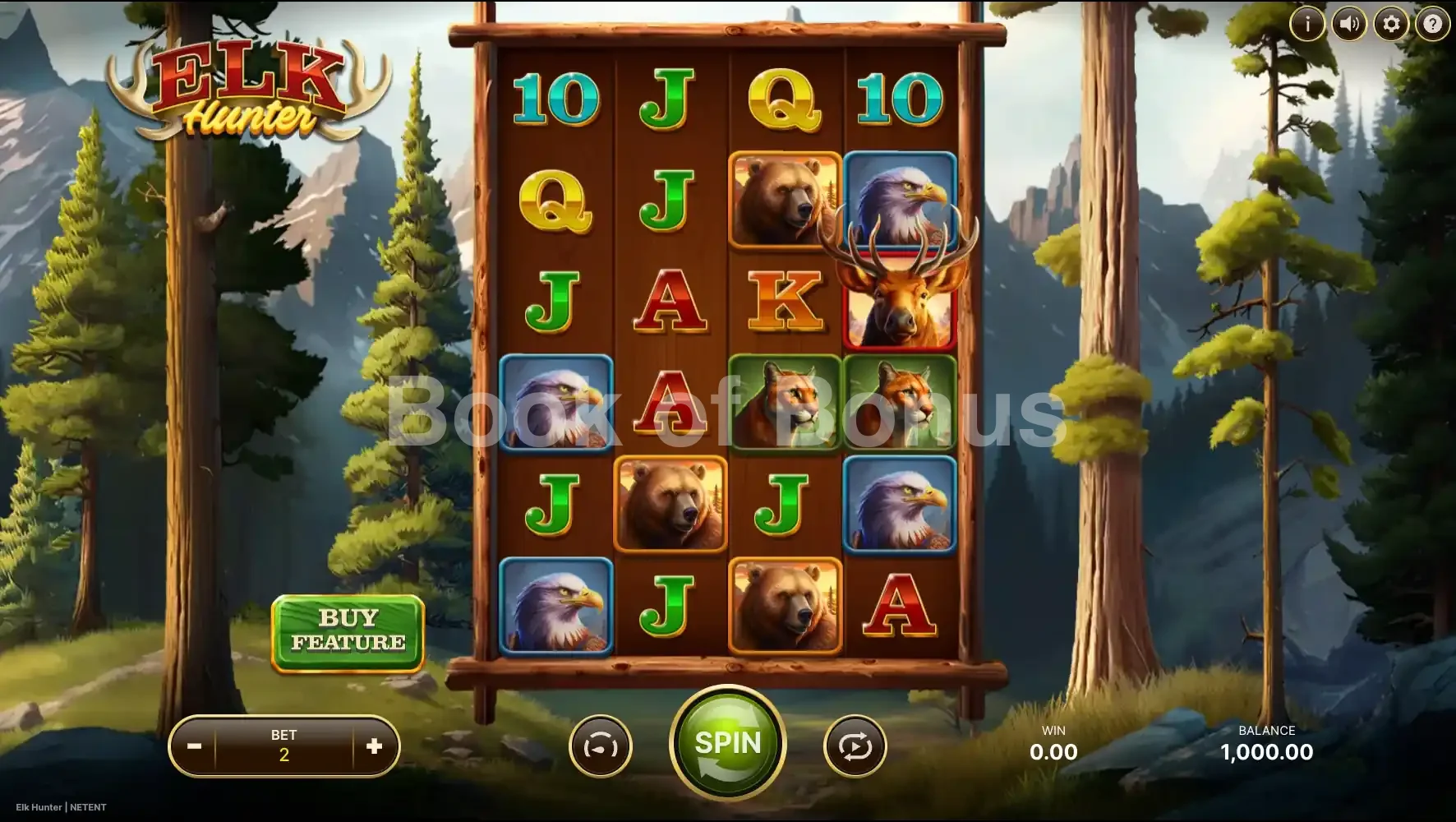 Elk Hunter par NetEnt - jeu de base et disposition des rouleaux