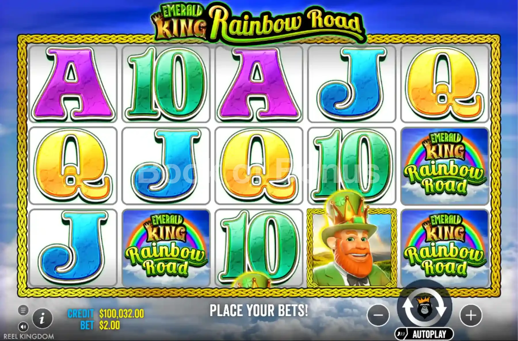 Emerald King Rainbow Road par Reel Kingdom - jeu de base et disposition des rouleaux