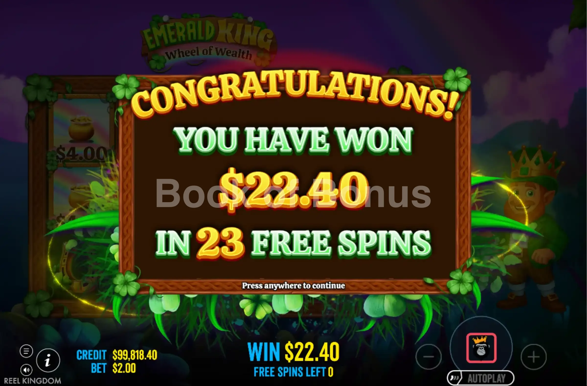 Gros gain Emerald King Wheel of Wealth