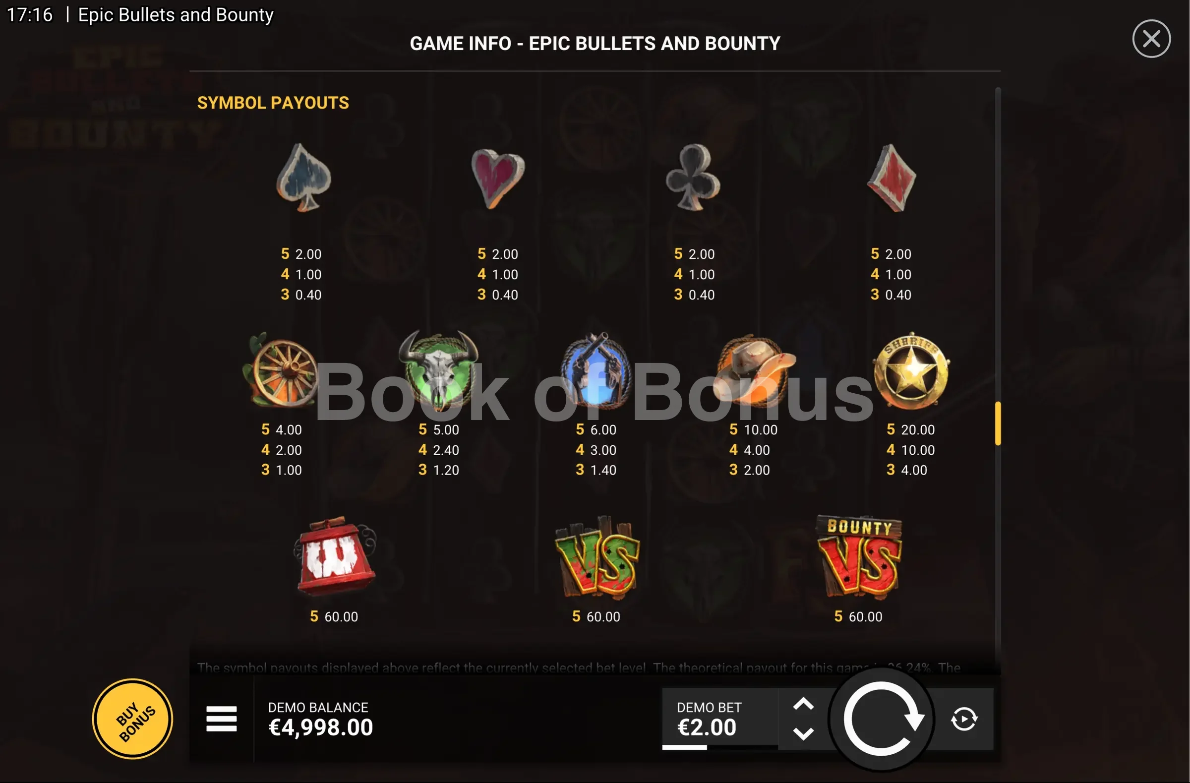 Epic Bullets & Bounty par Hacksaw Gaming - table des gains et valeurs des symboles