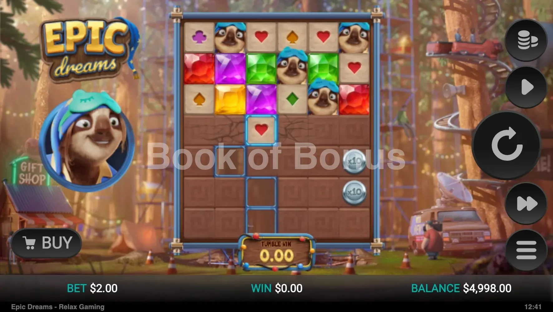 Epic Dreams par Relax Gaming - jeu de base et disposition des rouleaux