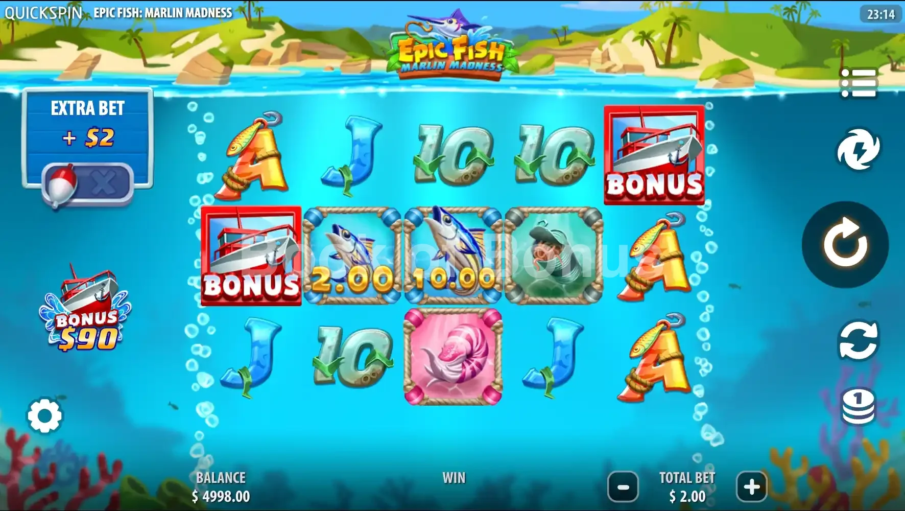 Epic Fish Marlin Madness par Quickspin - jeu de base et disposition des rouleaux