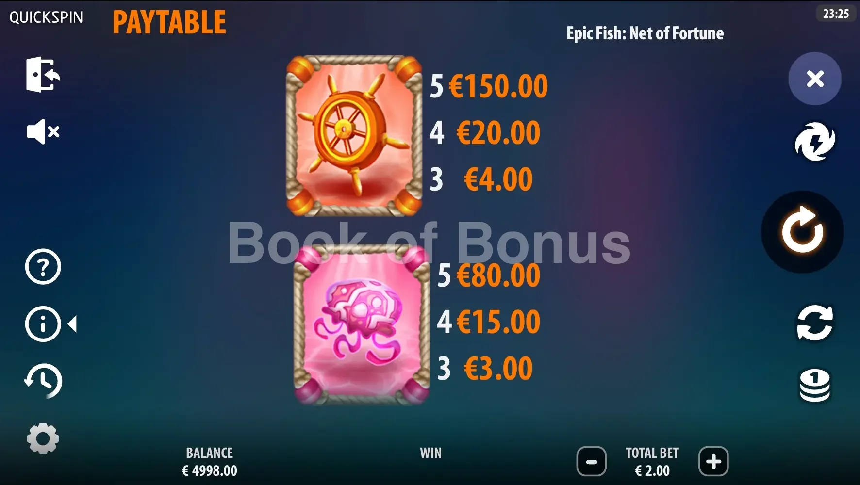 Epic Fish Net of Fortune par Quickspin - table des gains et valeurs des symboles