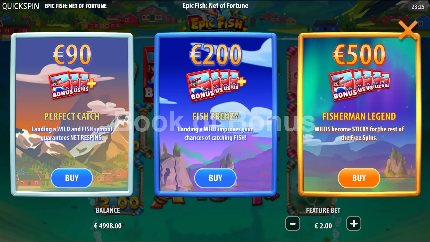 Epic Fish Net of Fortune par Quickspin - menu d'achat de bonus et options