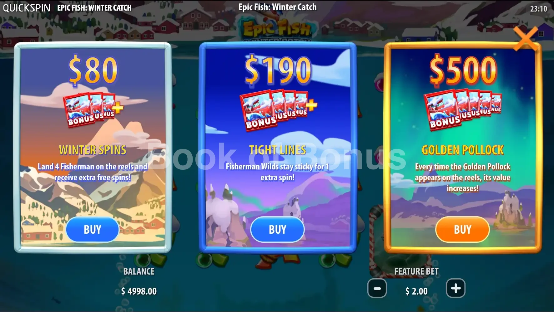 Epic Fish Winter Catch par Quickspin - menu d'achat de bonus et options