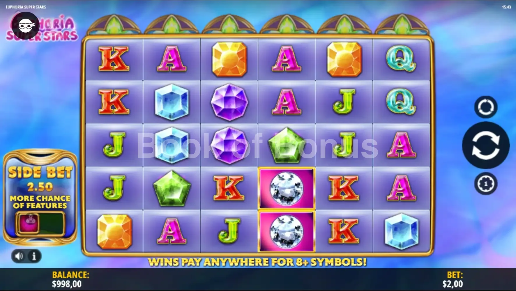 Euphoria Super Stars par iSoftBet - jeu de base et disposition des rouleaux