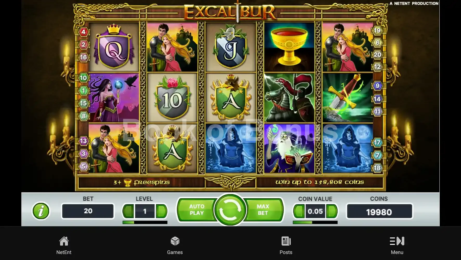 Excalibur par NetEnt - jeu de base et disposition des rouleaux