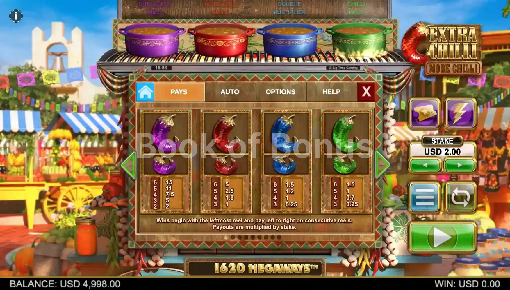 Extra Chilli More Chilli par Big Time Gaming - table des gains et valeurs des symboles