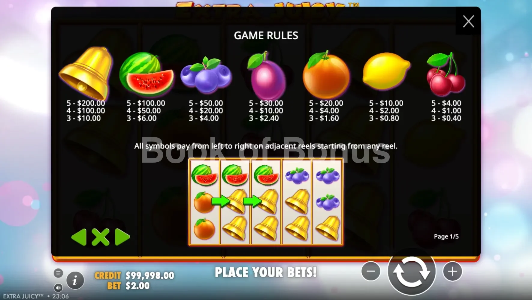 Extra Juicy par Pragmatic Play - table des gains et valeurs des symboles