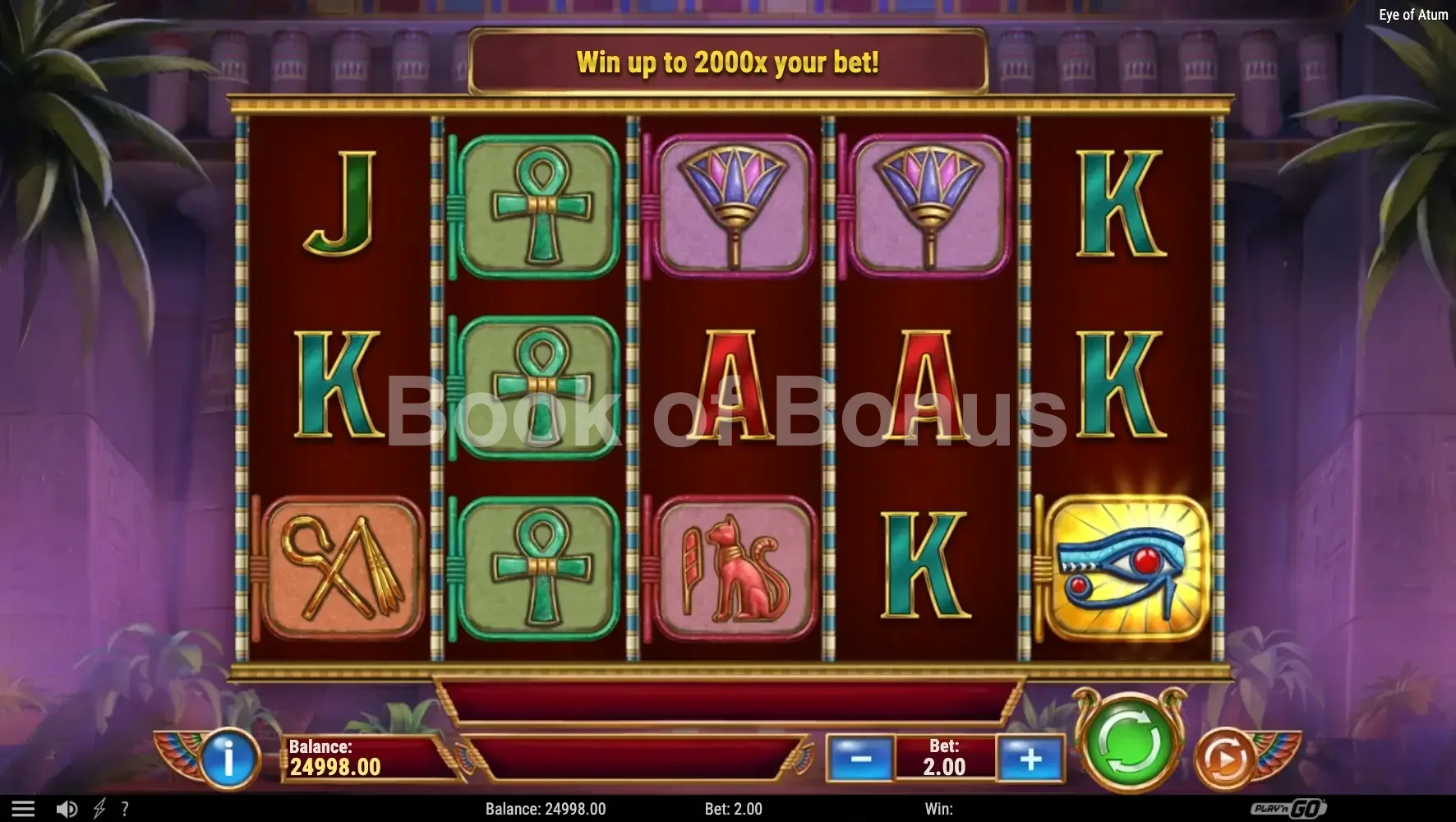 Eye of Atum par Play'n GO - jeu de base et disposition des rouleaux
