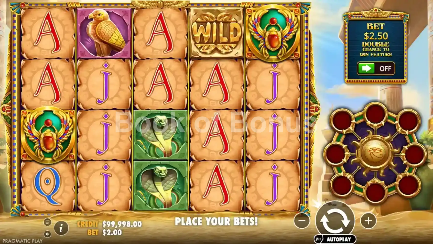 Eye of Cleopatra par Pragmatic Play - jeu de base et disposition des rouleaux