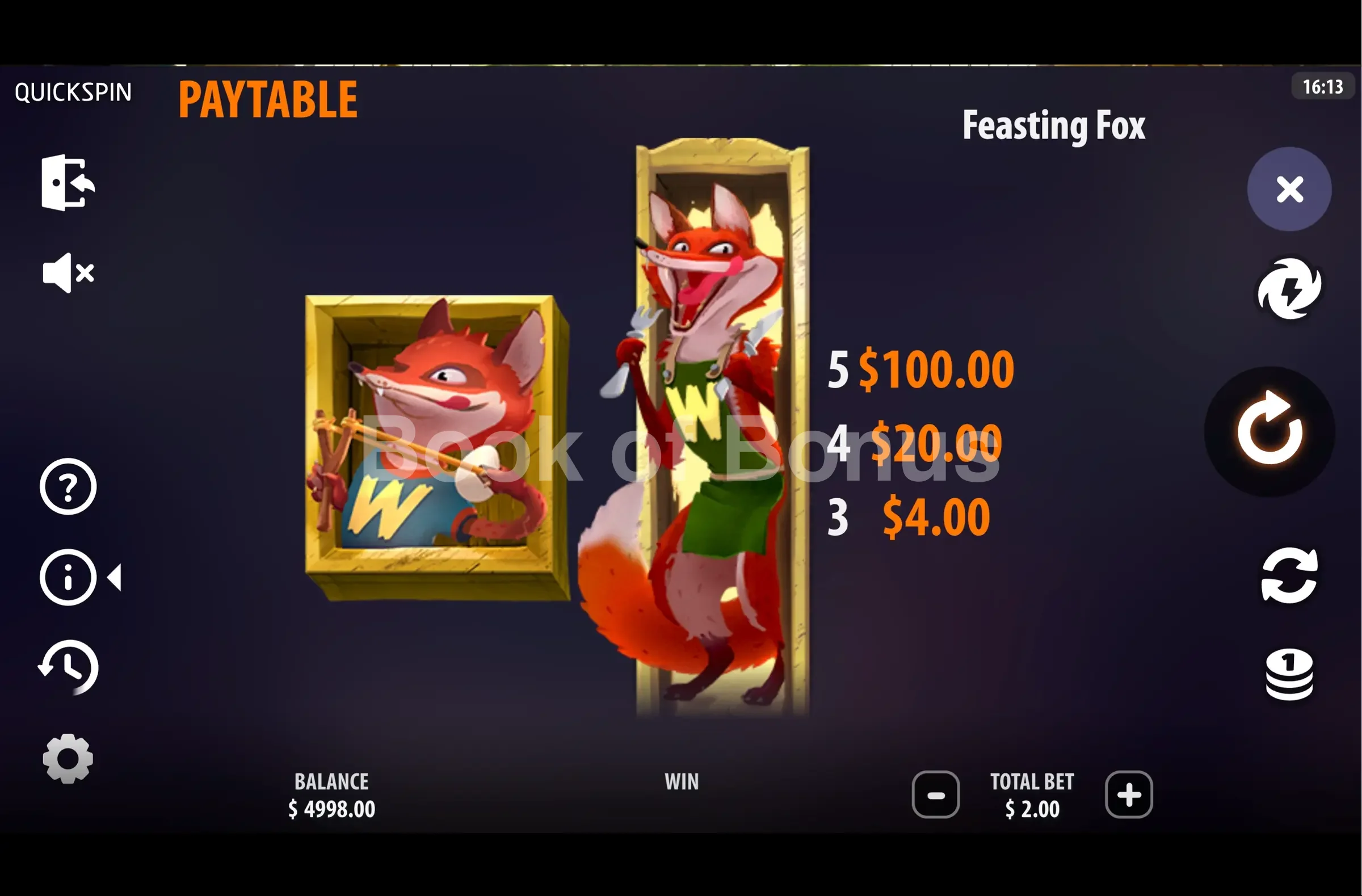 Table des paiements Feasting Fox