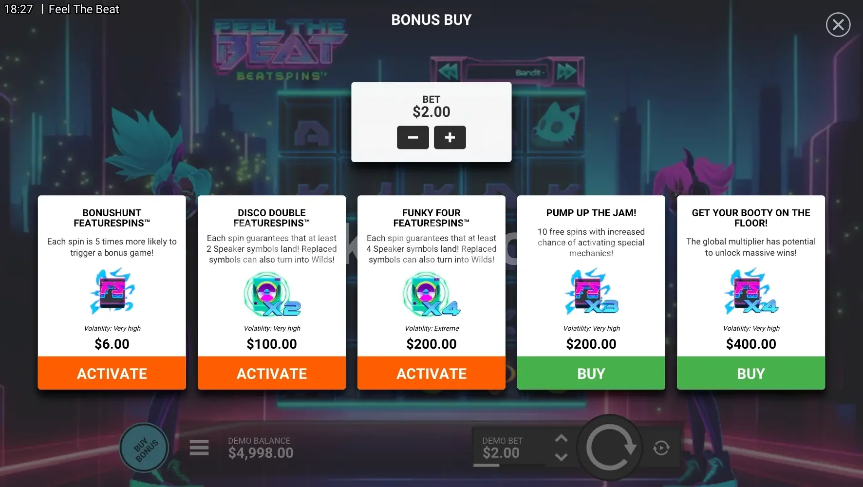 Options achat bonus Feel the Beat