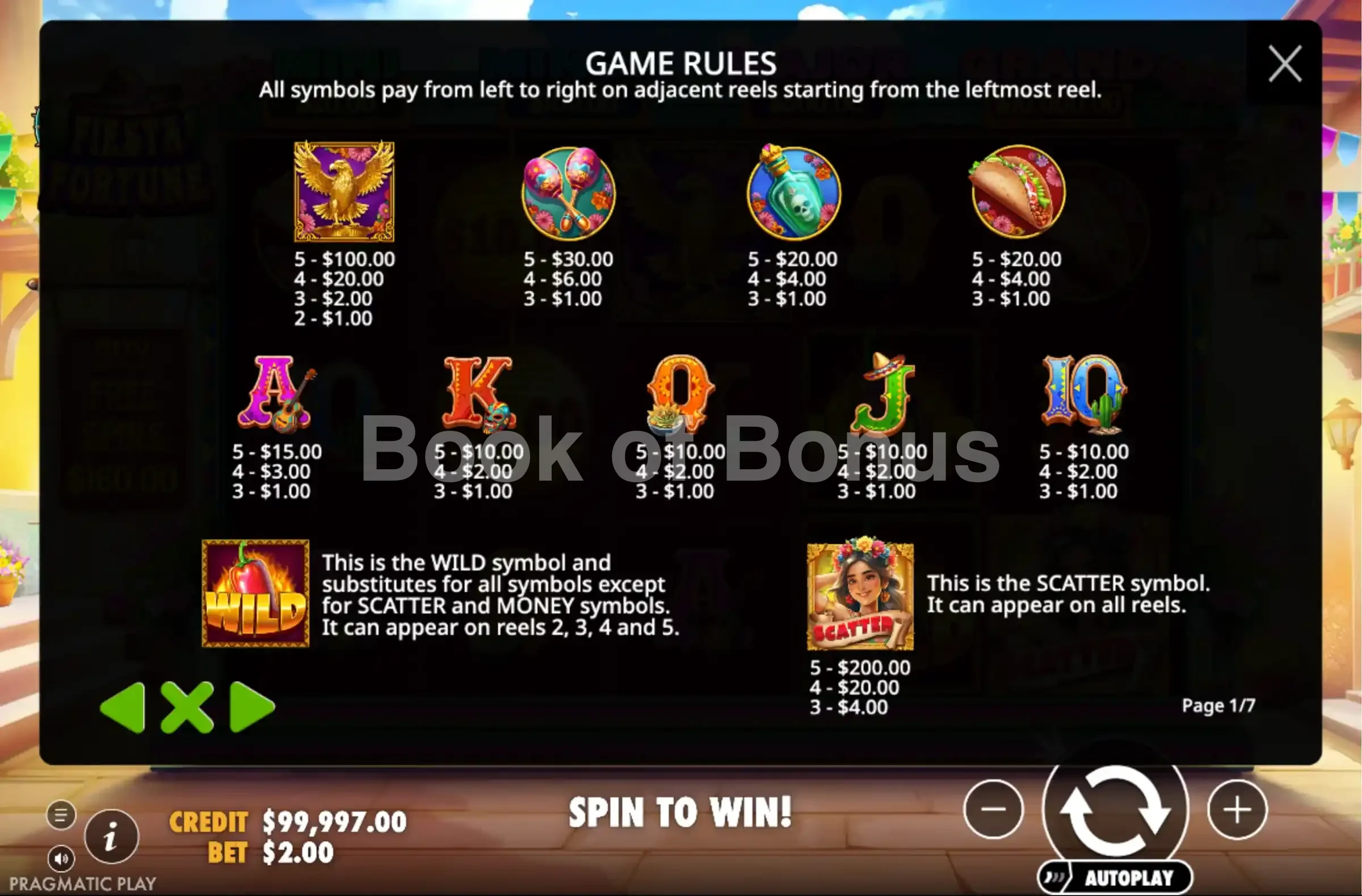 Fiesta Fortune par Pragmatic Play - table des gains et valeurs des symboles