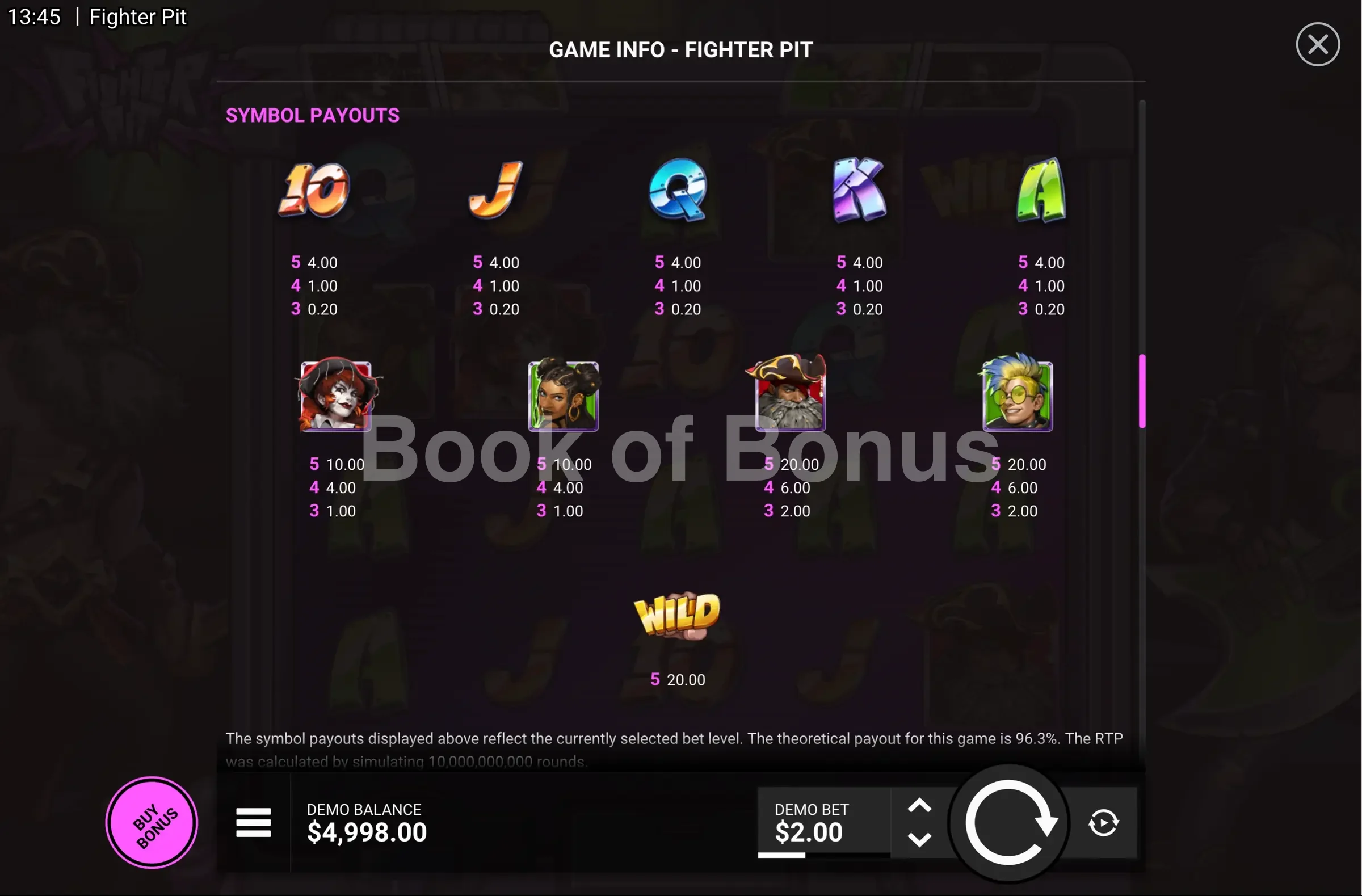 Fighter Pit par Hacksaw Gaming - table des gains et valeurs des symboles