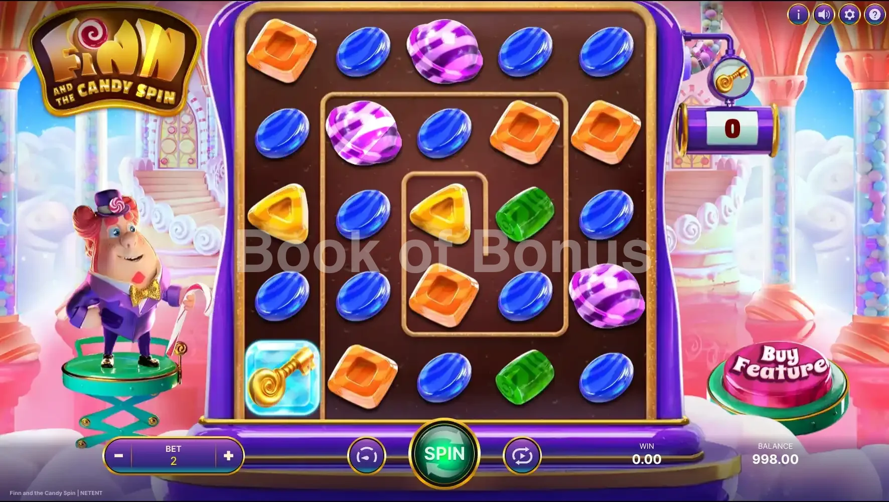 Finn and The Candy Spin par NetEnt - jeu de base et disposition des rouleaux