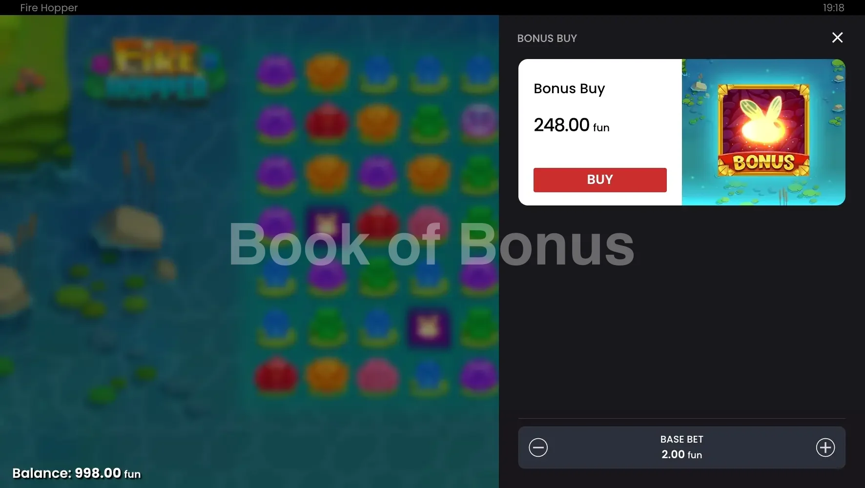 Fire Hopper par Push Gaming - menu d'achat de bonus et options