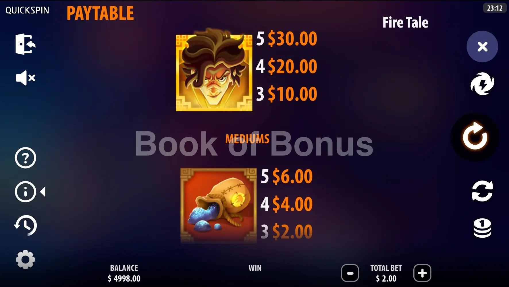 Fire Tale par Quickspin - table des gains et valeurs des symboles