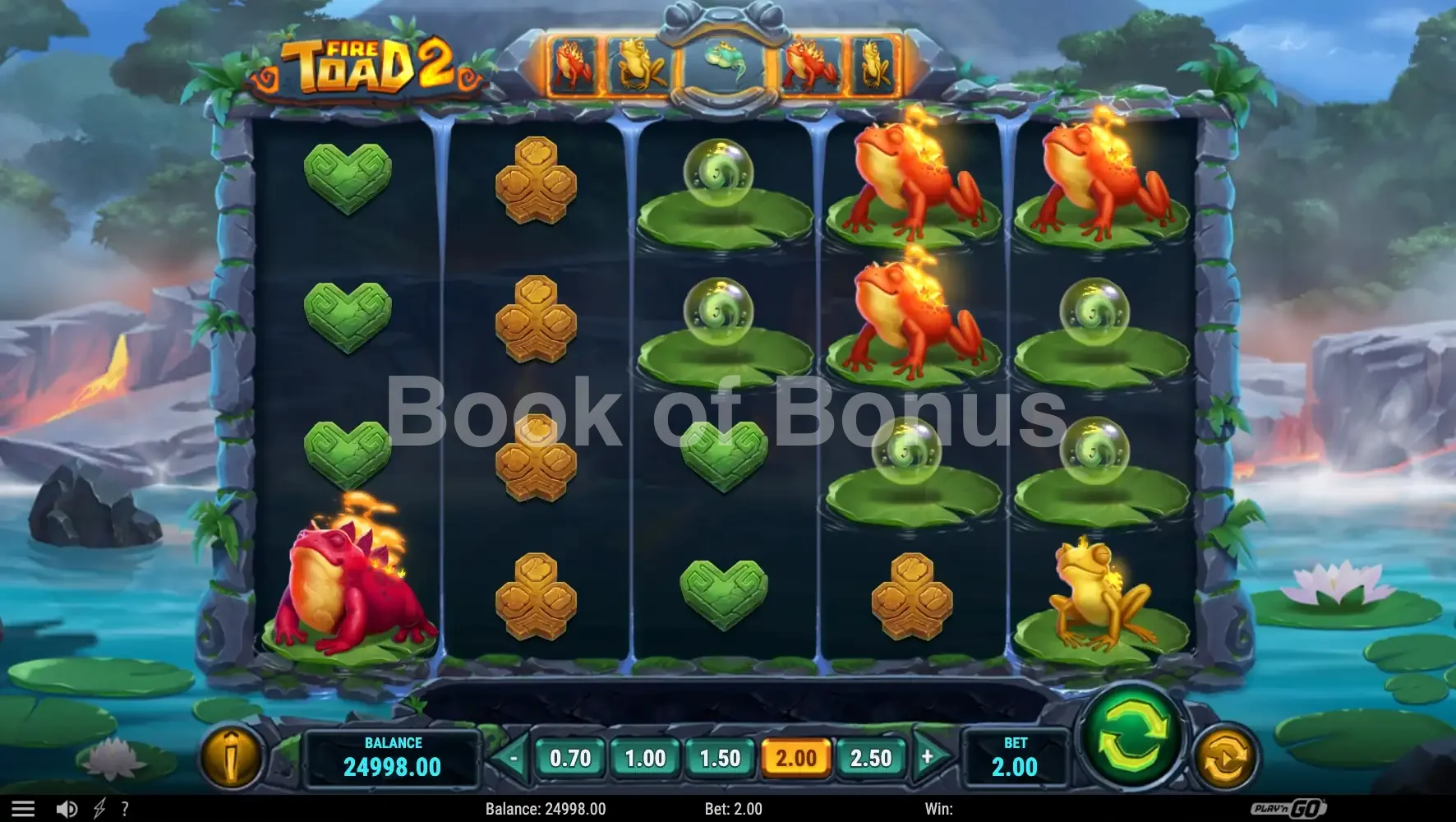 Fire Toad 2 par Play'n GO - jeu de base et disposition des rouleaux