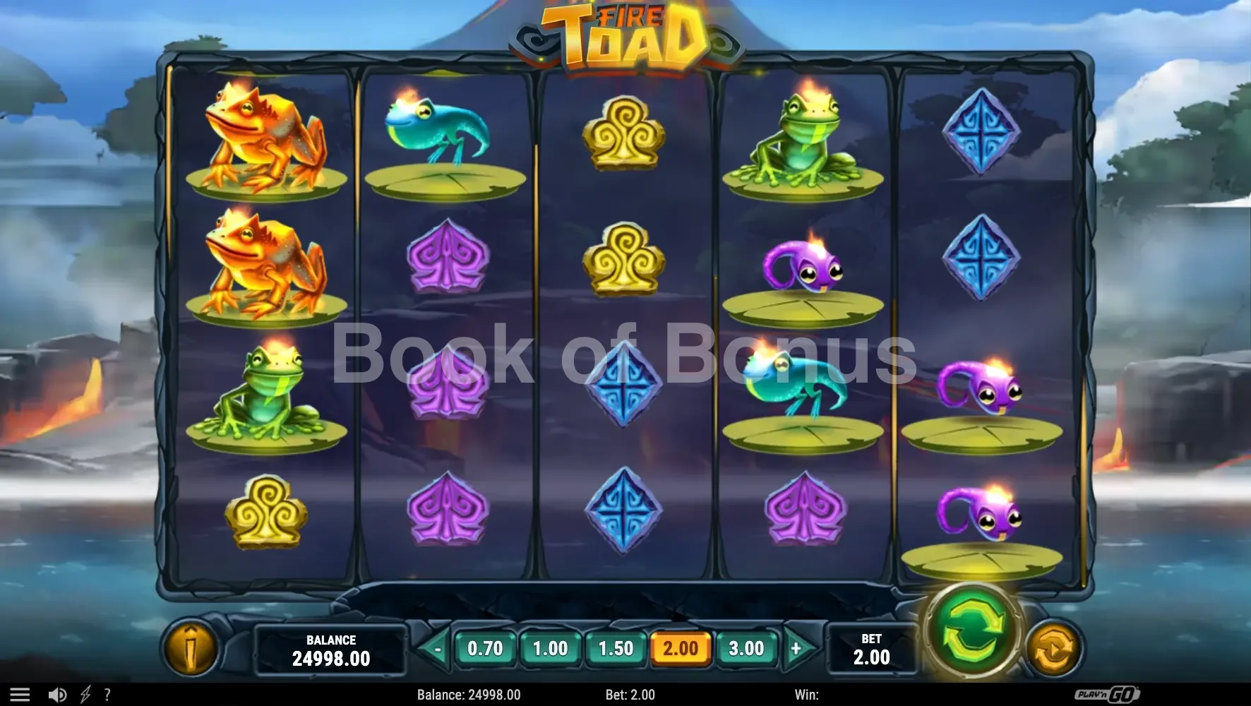 Fire Toad par Play'n GO - jeu de base et disposition des rouleaux