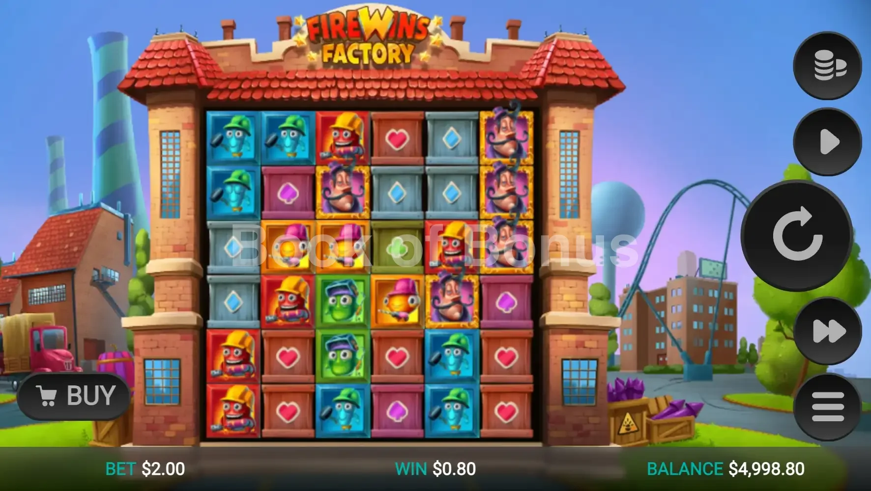 Firewins Factory par Relax Gaming - jeu de base et disposition des rouleaux