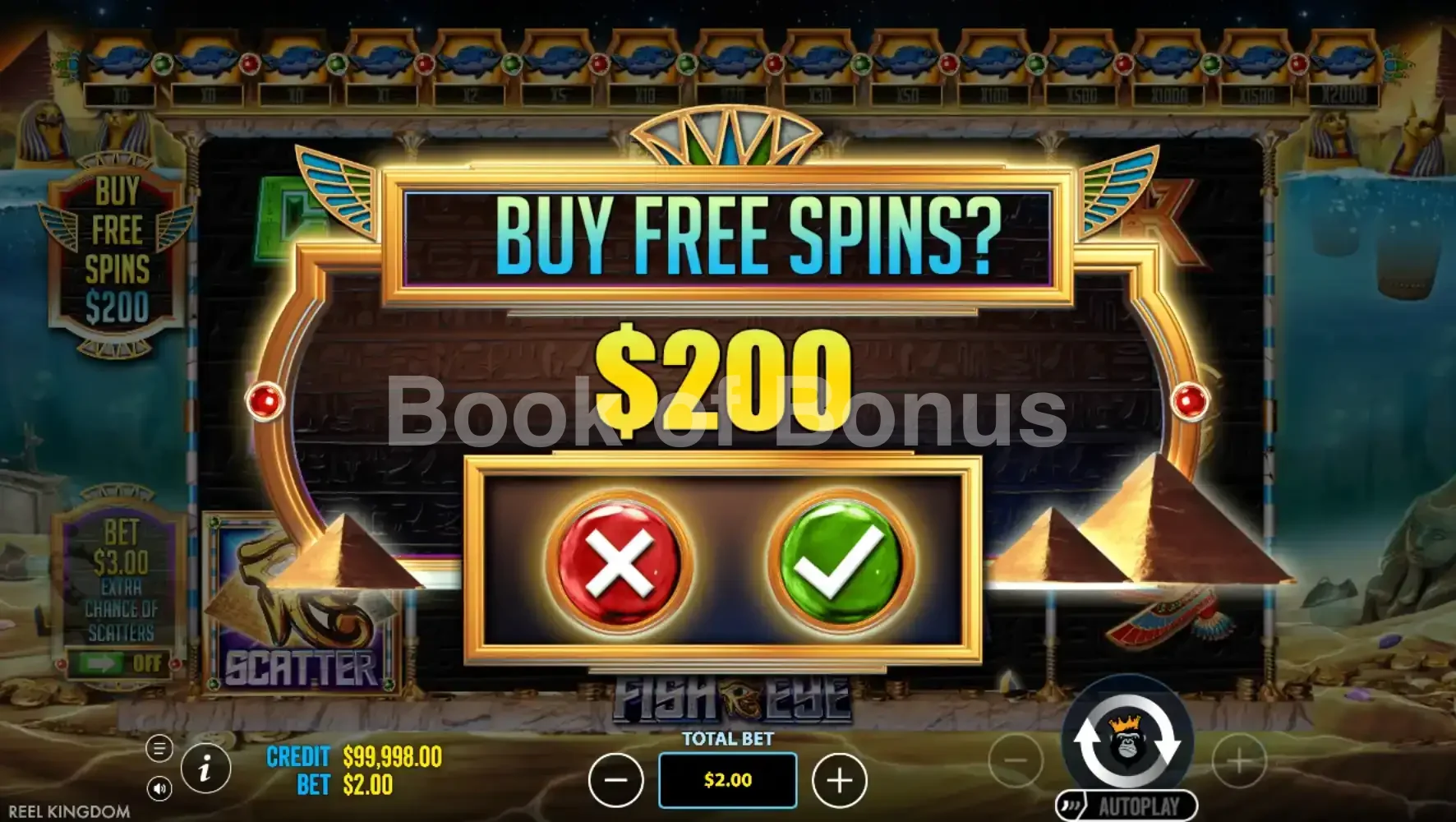 Fish Eye par Reel Kingdom - menu d'achat de bonus et options